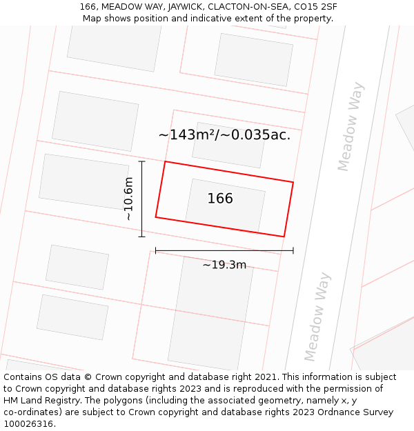166, MEADOW WAY, JAYWICK, CLACTON-ON-SEA, CO15 2SF: Plot and title map