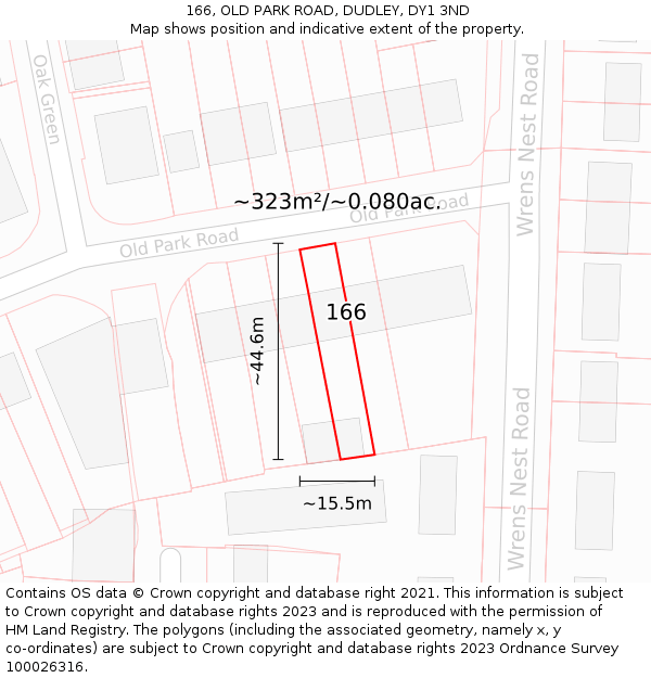 166, OLD PARK ROAD, DUDLEY, DY1 3ND: Plot and title map