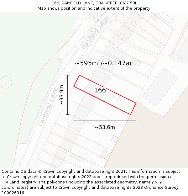 166, PANFIELD LANE, BRAINTREE, CM7 5RL: Plot and title map