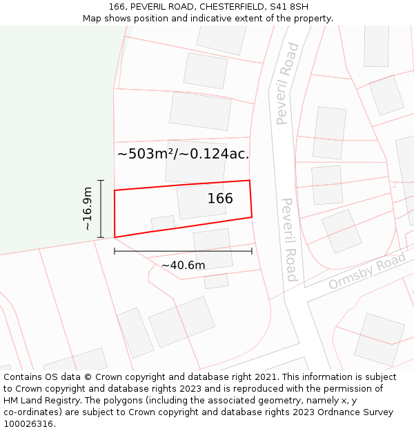166, PEVERIL ROAD, CHESTERFIELD, S41 8SH: Plot and title map