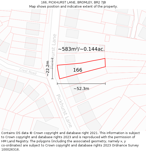166, PICKHURST LANE, BROMLEY, BR2 7JB: Plot and title map