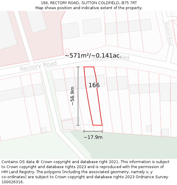 166, RECTORY ROAD, SUTTON COLDFIELD, B75 7RT: Plot and title map