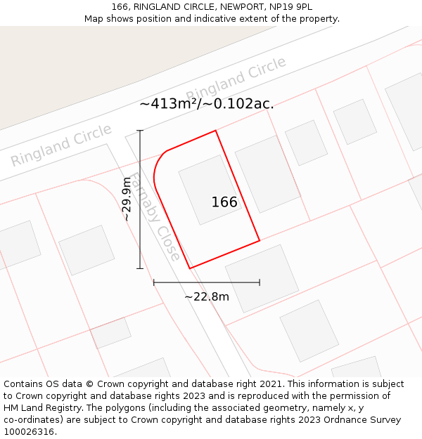 166, RINGLAND CIRCLE, NEWPORT, NP19 9PL: Plot and title map