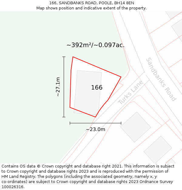 166, SANDBANKS ROAD, POOLE, BH14 8EN: Plot and title map