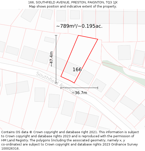 166, SOUTHFIELD AVENUE, PRESTON, PAIGNTON, TQ3 1JX: Plot and title map