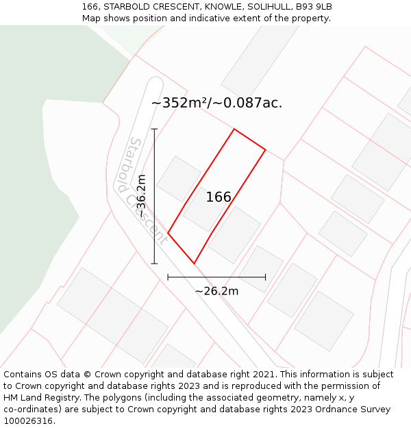 166, STARBOLD CRESCENT, KNOWLE, SOLIHULL, B93 9LB: Plot and title map