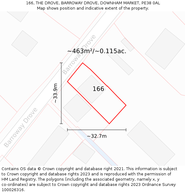166, THE DROVE, BARROWAY DROVE, DOWNHAM MARKET, PE38 0AL: Plot and title map