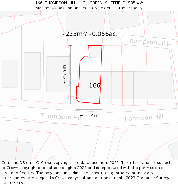 166, THOMPSON HILL, HIGH GREEN, SHEFFIELD, S35 4JW: Plot and title map