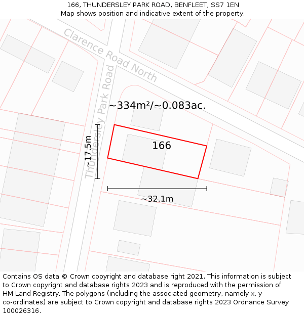 166, THUNDERSLEY PARK ROAD, BENFLEET, SS7 1EN: Plot and title map