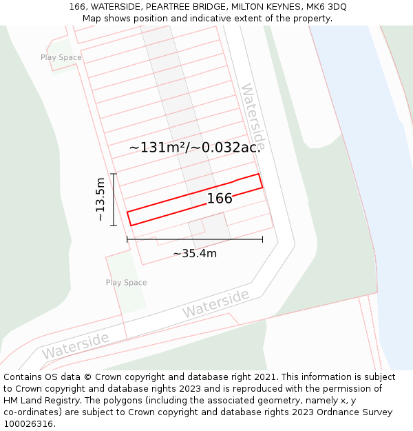 166, WATERSIDE, PEARTREE BRIDGE, MILTON KEYNES, MK6 3DQ: Plot and title map