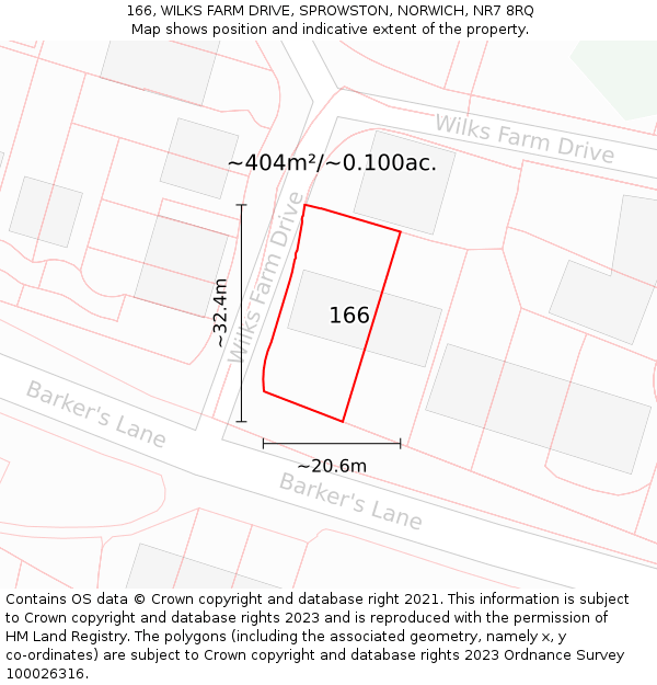 166, WILKS FARM DRIVE, SPROWSTON, NORWICH, NR7 8RQ: Plot and title map