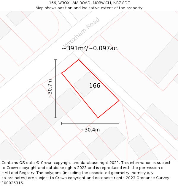 166, WROXHAM ROAD, NORWICH, NR7 8DE: Plot and title map
