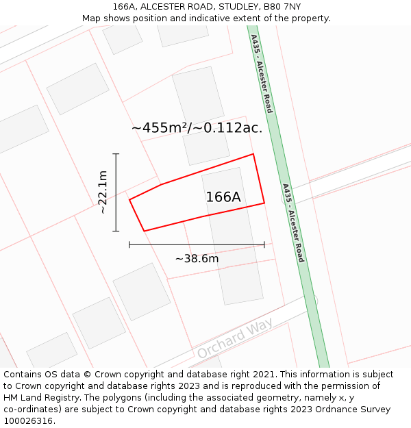 166A, ALCESTER ROAD, STUDLEY, B80 7NY: Plot and title map