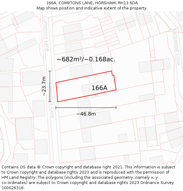 166A, COMPTONS LANE, HORSHAM, RH13 6DA: Plot and title map