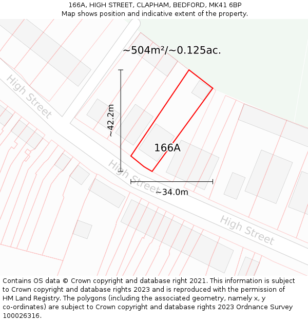 166A, HIGH STREET, CLAPHAM, BEDFORD, MK41 6BP: Plot and title map