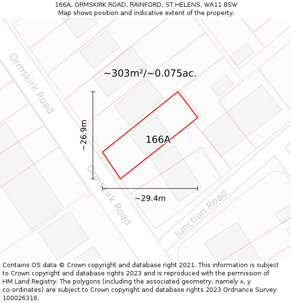 166A, ORMSKIRK ROAD, RAINFORD, ST HELENS, WA11 8SW: Plot and title map