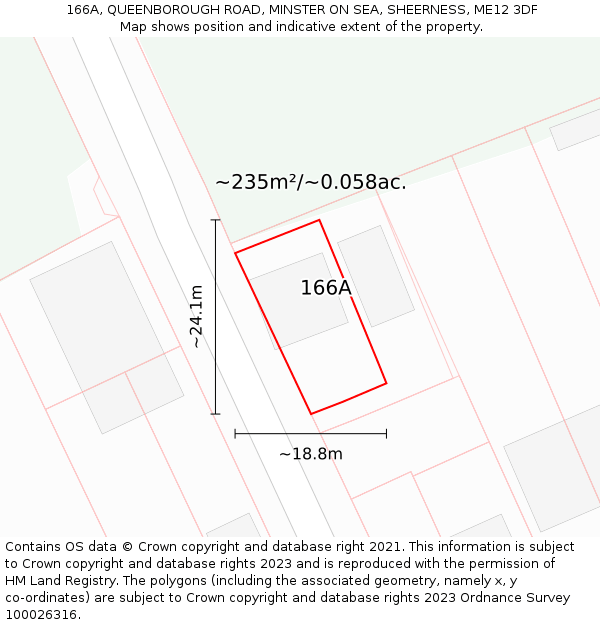 166A, QUEENBOROUGH ROAD, MINSTER ON SEA, SHEERNESS, ME12 3DF: Plot and title map