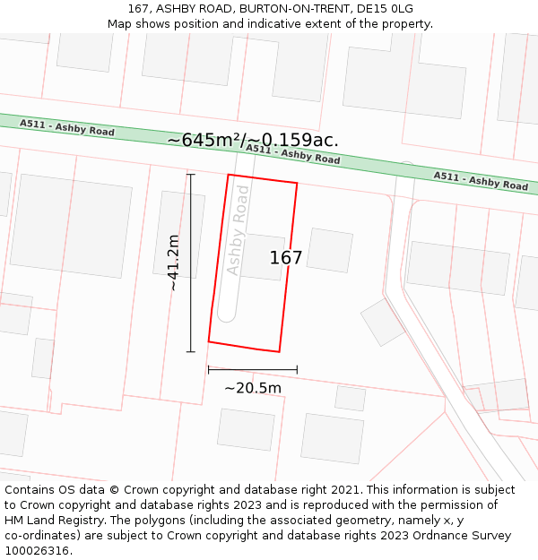 167, ASHBY ROAD, BURTON-ON-TRENT, DE15 0LG: Plot and title map