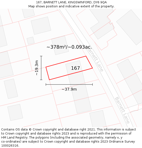 167, BARNETT LANE, KINGSWINFORD, DY6 9QA: Plot and title map