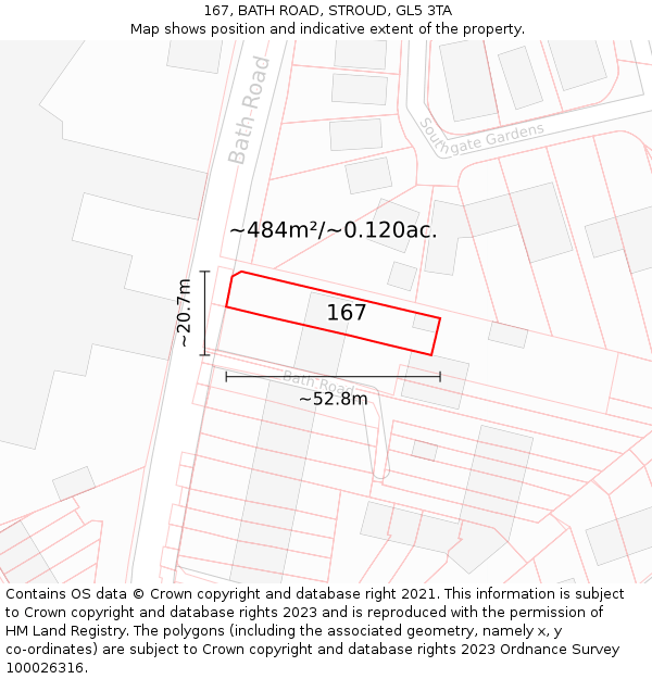 167, BATH ROAD, STROUD, GL5 3TA: Plot and title map