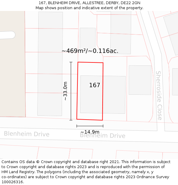167, BLENHEIM DRIVE, ALLESTREE, DERBY, DE22 2GN: Plot and title map