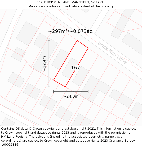 167, BRICK KILN LANE, MANSFIELD, NG19 6LH: Plot and title map