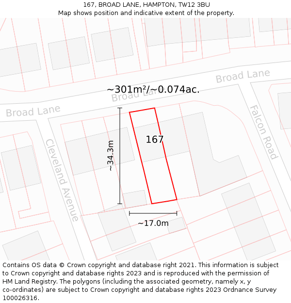167, BROAD LANE, HAMPTON, TW12 3BU: Plot and title map