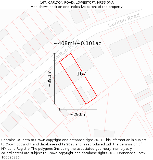 167, CARLTON ROAD, LOWESTOFT, NR33 0NA: Plot and title map