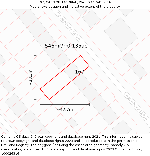 167, CASSIOBURY DRIVE, WATFORD, WD17 3AL: Plot and title map