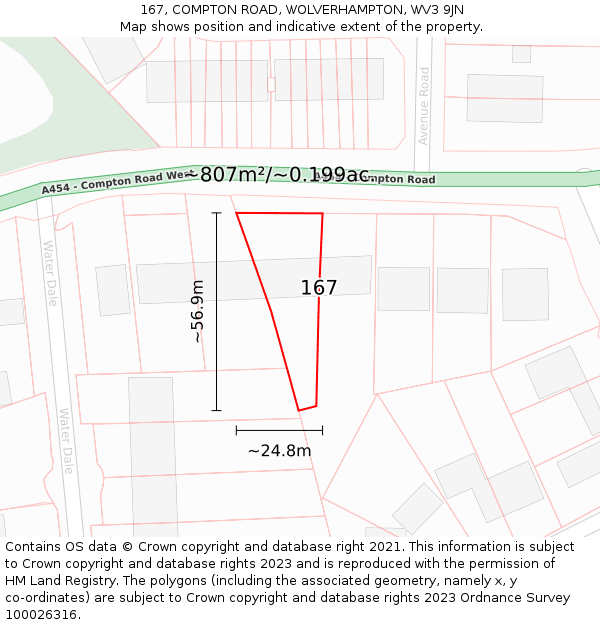 167, COMPTON ROAD, WOLVERHAMPTON, WV3 9JN: Plot and title map
