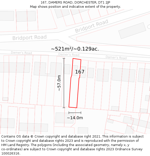 167, DAMERS ROAD, DORCHESTER, DT1 2JP: Plot and title map