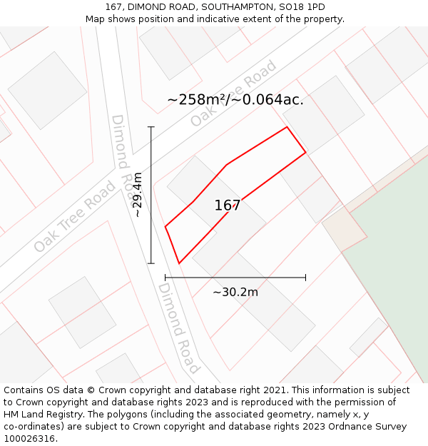 167, DIMOND ROAD, SOUTHAMPTON, SO18 1PD: Plot and title map