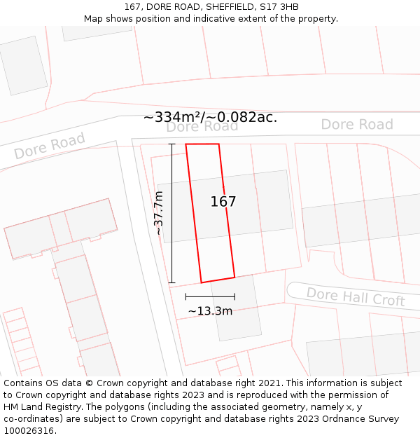 167, DORE ROAD, SHEFFIELD, S17 3HB: Plot and title map