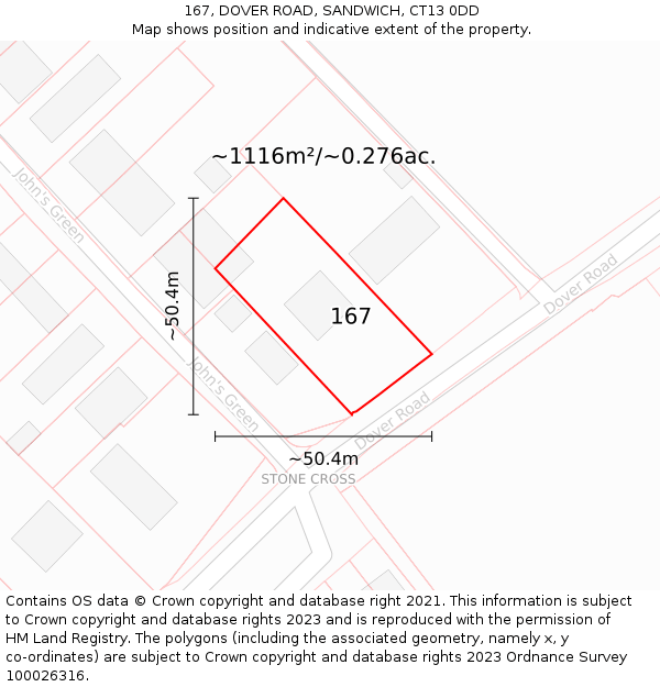 167, DOVER ROAD, SANDWICH, CT13 0DD: Plot and title map