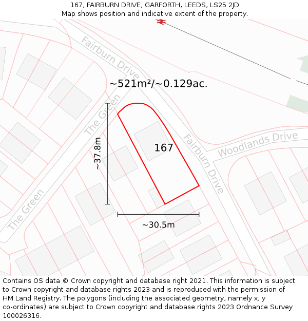 167, FAIRBURN DRIVE, GARFORTH, LEEDS, LS25 2JD: Plot and title map