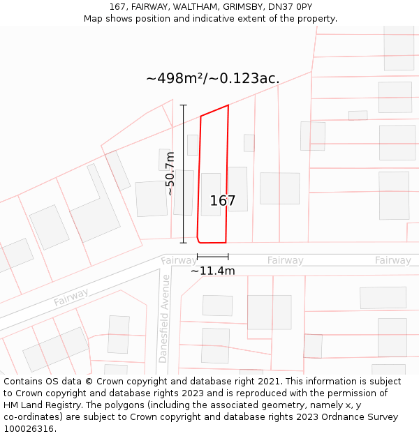 167, FAIRWAY, WALTHAM, GRIMSBY, DN37 0PY: Plot and title map