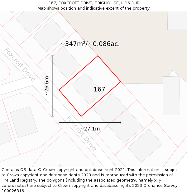 167, FOXCROFT DRIVE, BRIGHOUSE, HD6 3UP: Plot and title map