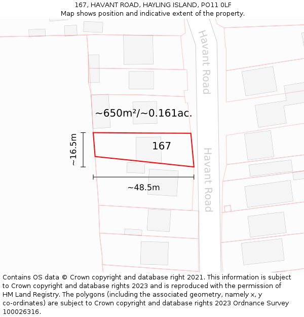 167, HAVANT ROAD, HAYLING ISLAND, PO11 0LF: Plot and title map