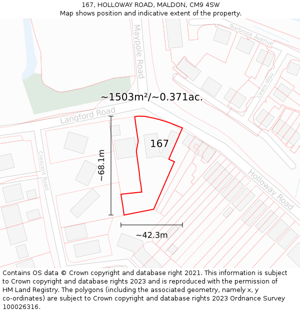 167, HOLLOWAY ROAD, MALDON, CM9 4SW: Plot and title map