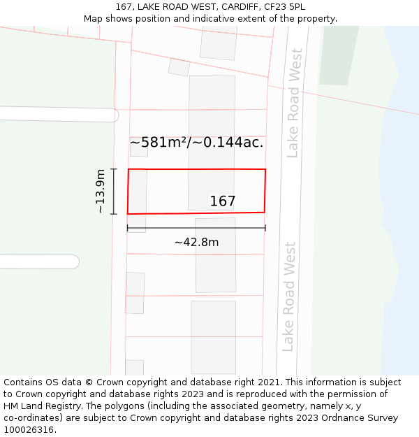 167, LAKE ROAD WEST, CARDIFF, CF23 5PL: Plot and title map