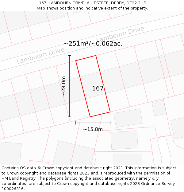 167, LAMBOURN DRIVE, ALLESTREE, DERBY, DE22 2US: Plot and title map