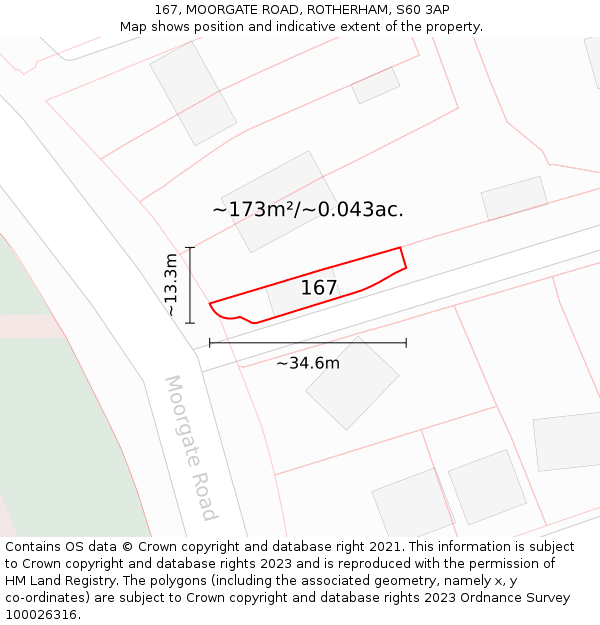 167, MOORGATE ROAD, ROTHERHAM, S60 3AP: Plot and title map