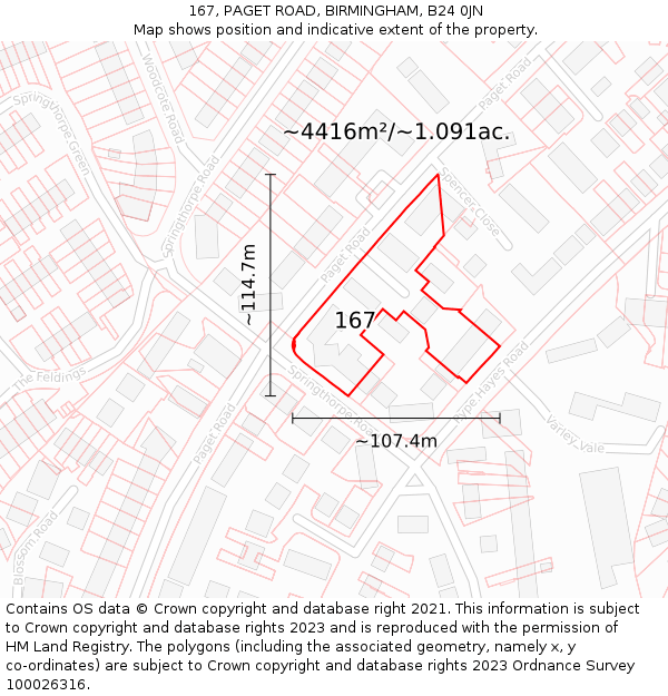 167, PAGET ROAD, BIRMINGHAM, B24 0JN: Plot and title map