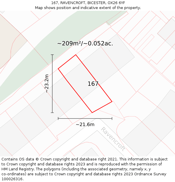 167, RAVENCROFT, BICESTER, OX26 6YF: Plot and title map