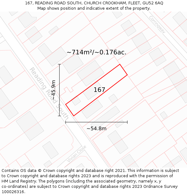 167, READING ROAD SOUTH, CHURCH CROOKHAM, FLEET, GU52 6AQ: Plot and title map