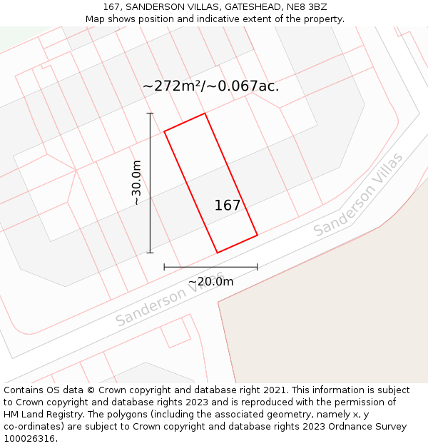 167, SANDERSON VILLAS, GATESHEAD, NE8 3BZ: Plot and title map