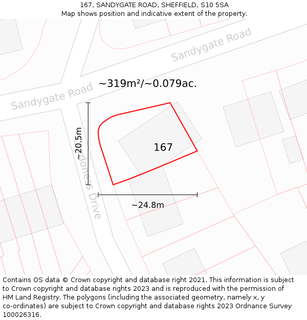 167, SANDYGATE ROAD, SHEFFIELD, S10 5SA: Plot and title map