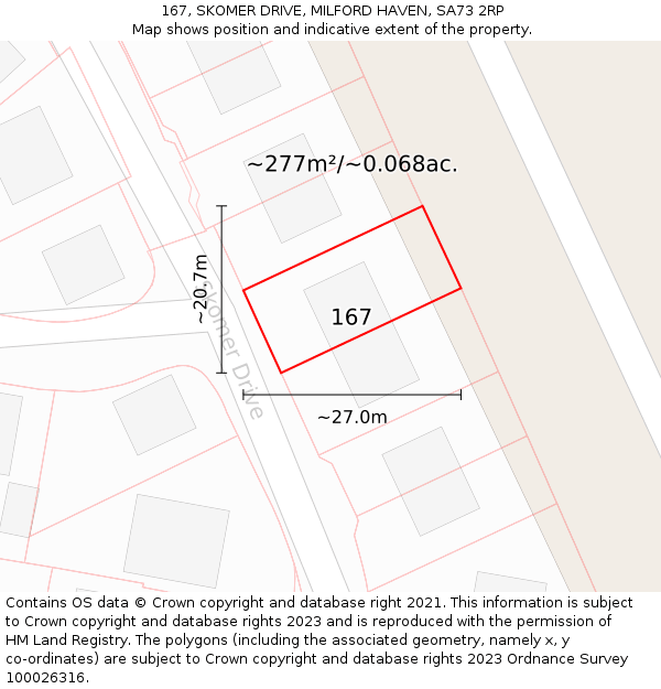 167, SKOMER DRIVE, MILFORD HAVEN, SA73 2RP: Plot and title map