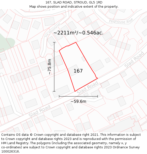 167, SLAD ROAD, STROUD, GL5 1RD: Plot and title map