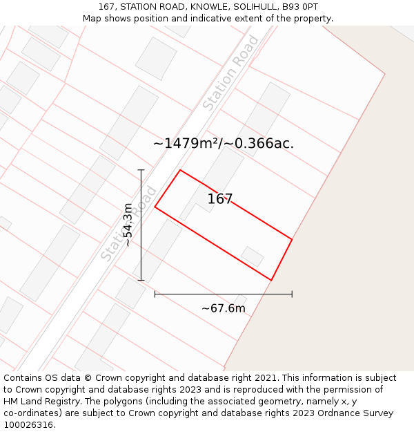 167, STATION ROAD, KNOWLE, SOLIHULL, B93 0PT: Plot and title map